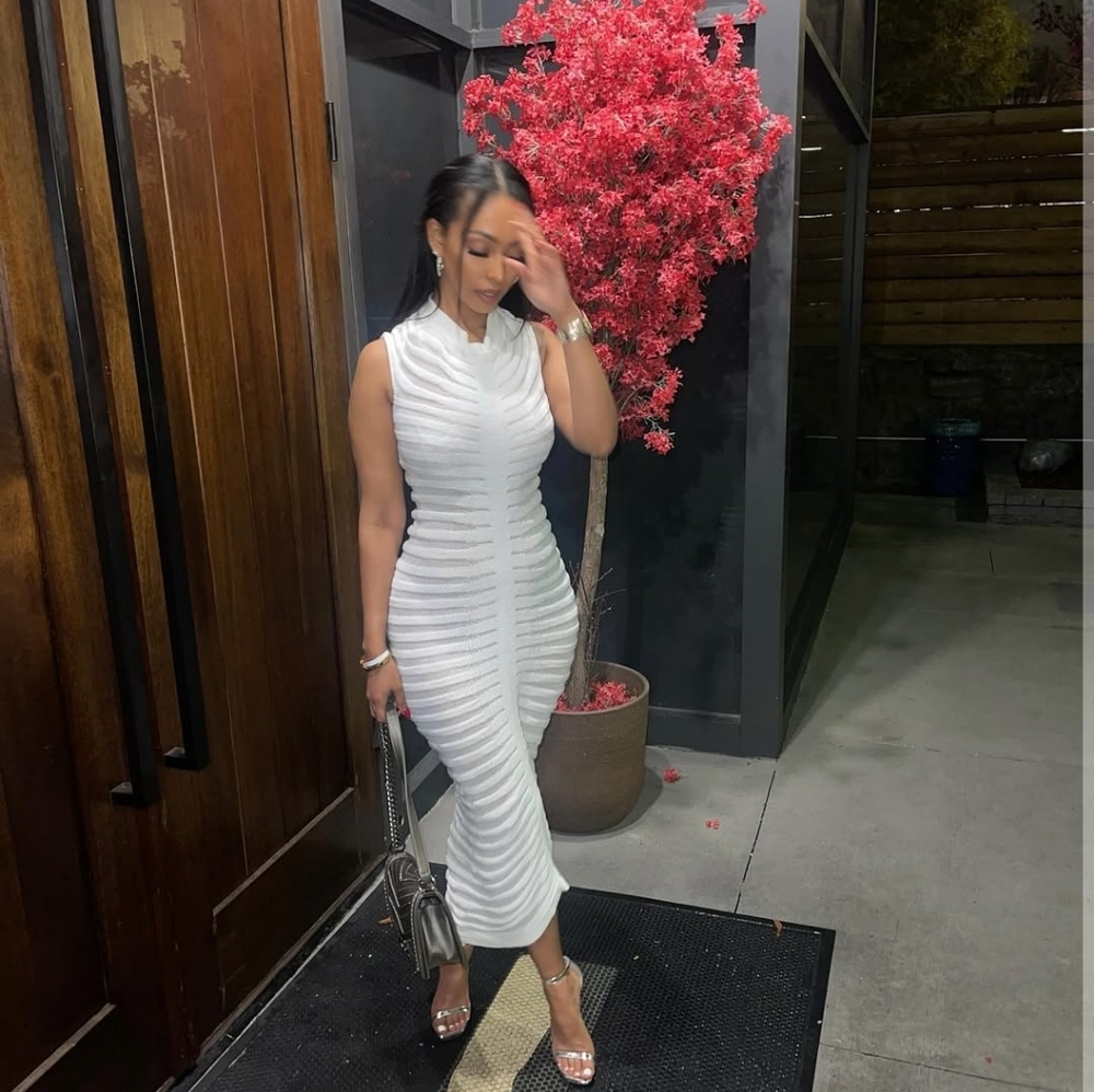 Micas White Knit Midi Dress Size L